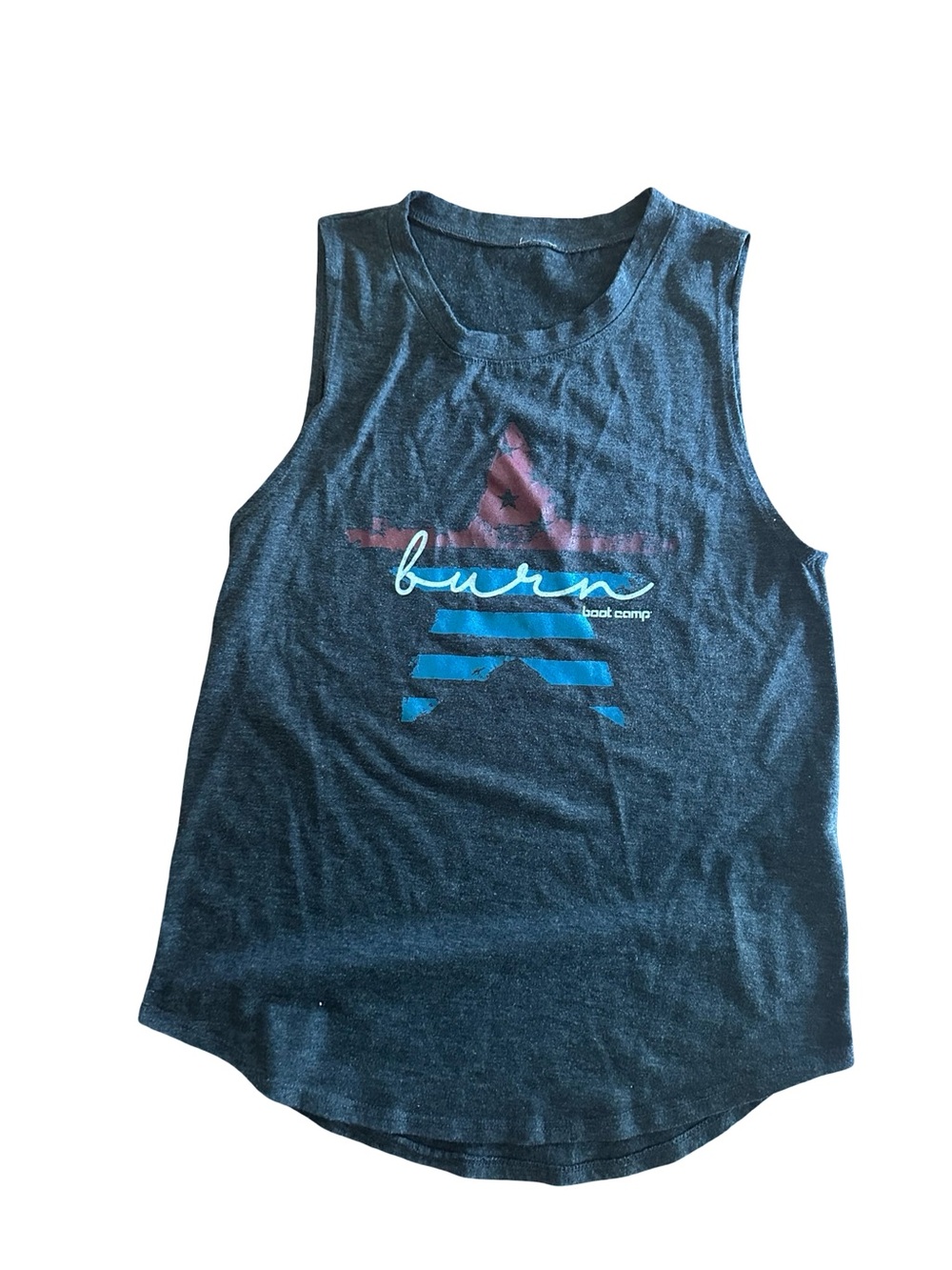 Burn Boot Camp Women’s Dark Gray Swim Coverup Tank with Blue & Red Graphic
